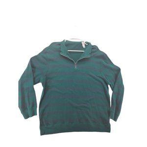 CHAPS Sweater Men's Long Sleeve Striped 1/4 Zip Pullover Emerald Green 2XL
